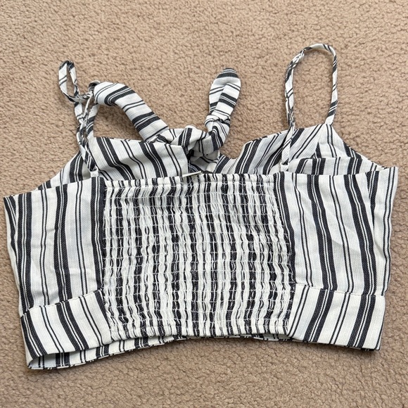 Garage Black & White Striped Tie-Front Crop Top - Picture 2 of 2